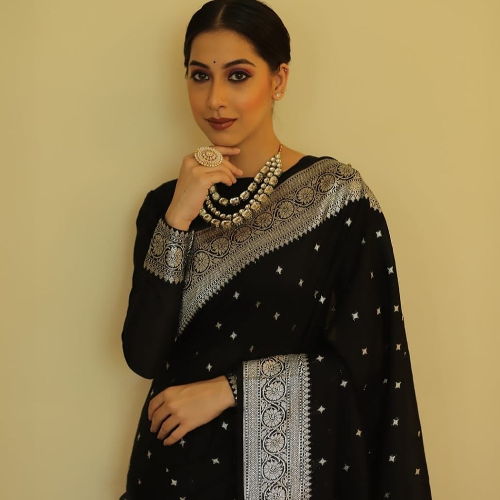 Black Color Banarasi Katan Georgette Saree Alna Apparels