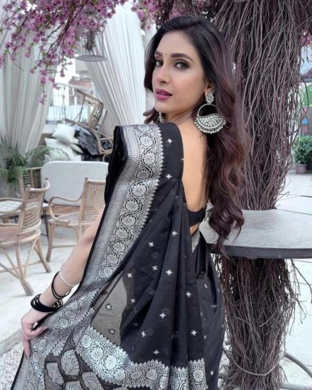 Black Color Banarasi Katan Georgette Saree Alna Apparels