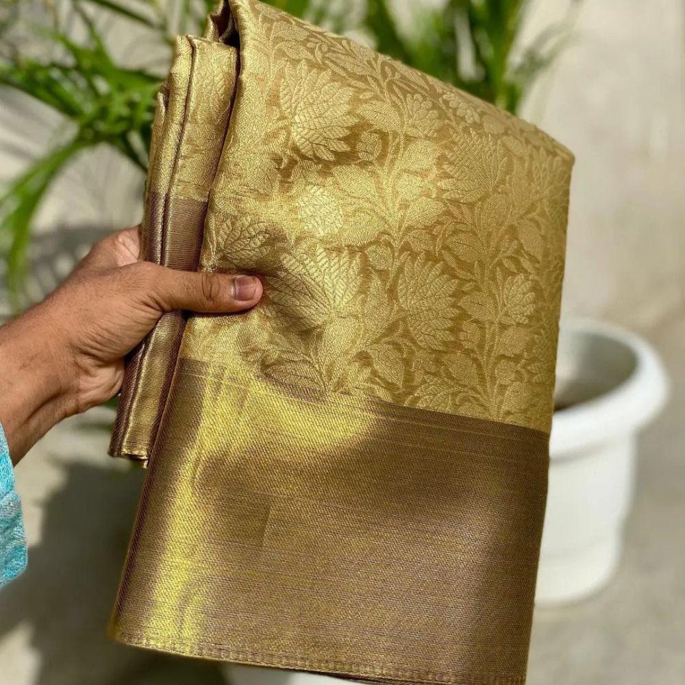 Nita Ambani inspired Gold Color Banarasi Tissue Silk Saree Alna Apparels