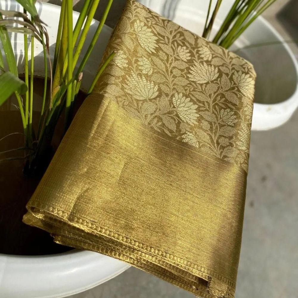 Nita Ambani inspired Gold Color Banarasi Tissue Silk Saree Alna Apparels