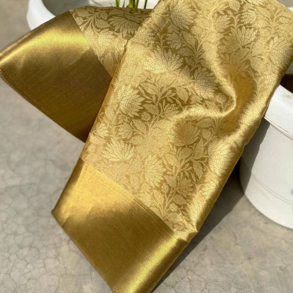 Nita Ambani inspired Gold Color Banarasi Tissue Silk Saree Alna Apparels
