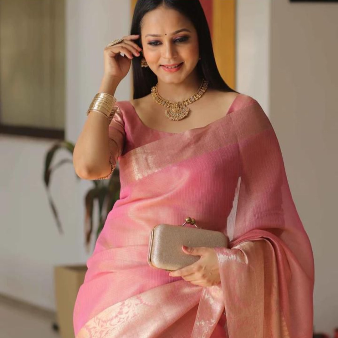 Pink Banarasi Tissue Silk Saree Alna Apparels