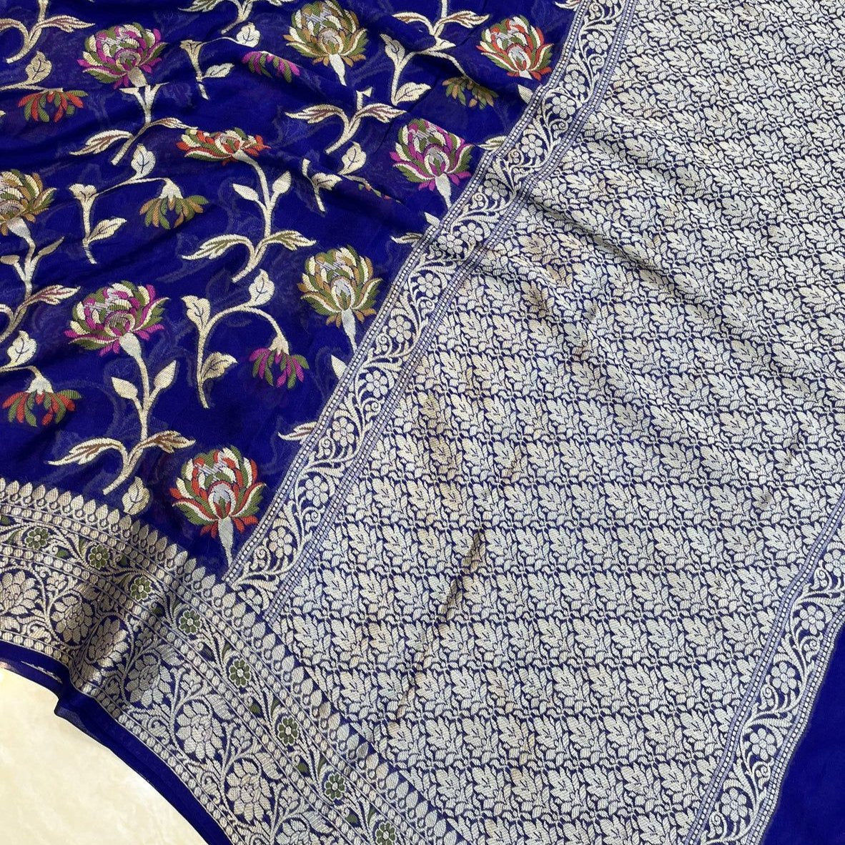 Blue Meenakari work Banarasi Silk Saree Alna Apparels