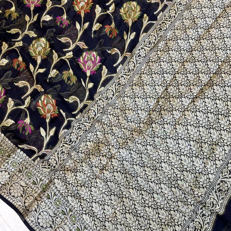 Black Meenakari work Banarasi Silk Saree Alna Apparels