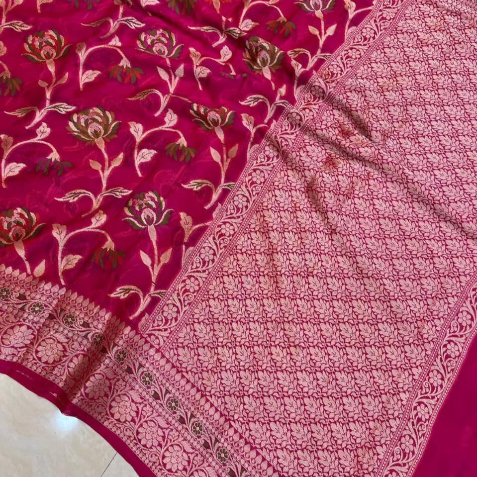 Pink Meenakari work Banarasi Silk Saree Alna Apparels