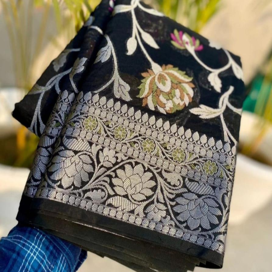 Black Meenakari work Banarasi Silk Saree Alna Apparels