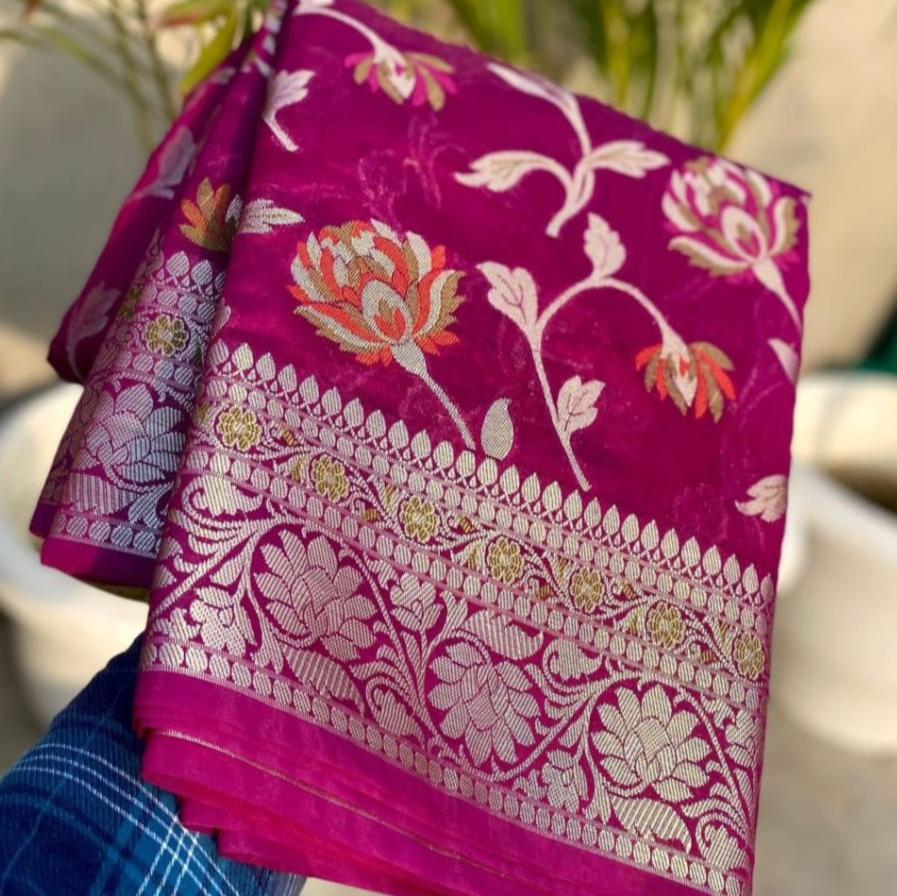 Pink Meenakari work Banarasi Silk Saree Alna Apparels