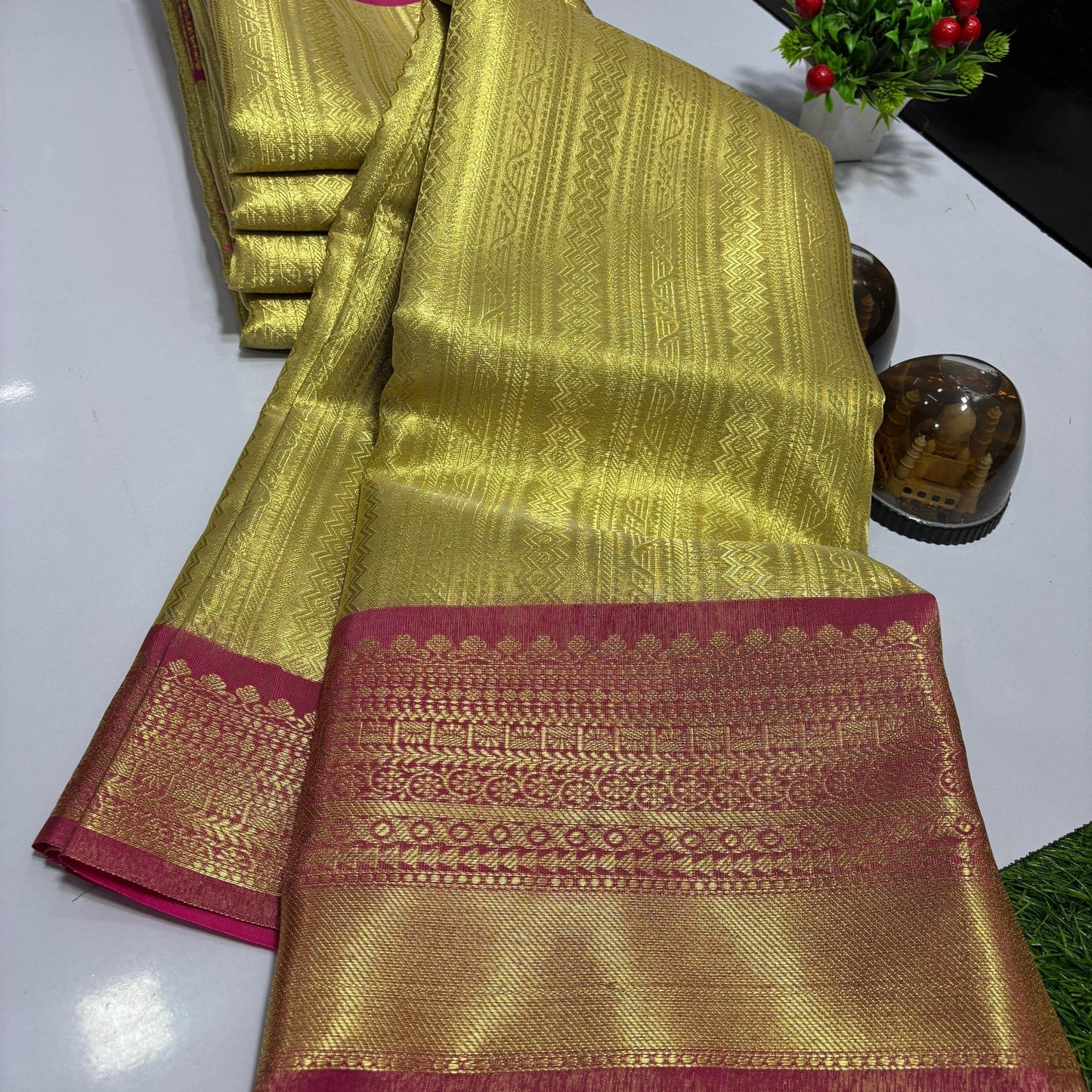 Gold Banarasi Soft Tissue Silk Saree Alna Apparels