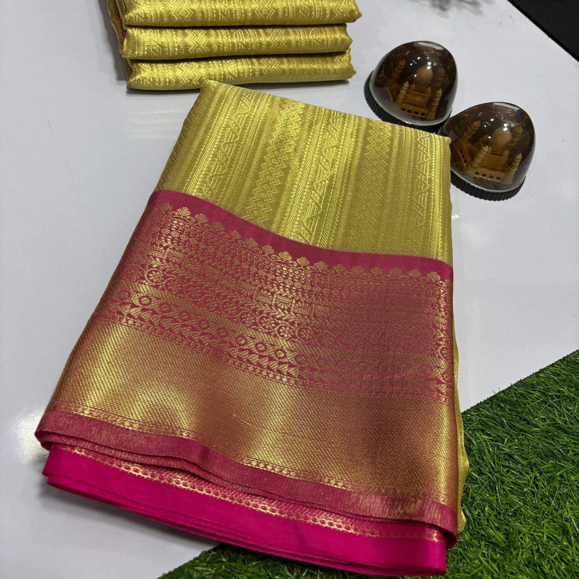 Gold Banarasi Soft Tissue Silk Saree Alna Apparels