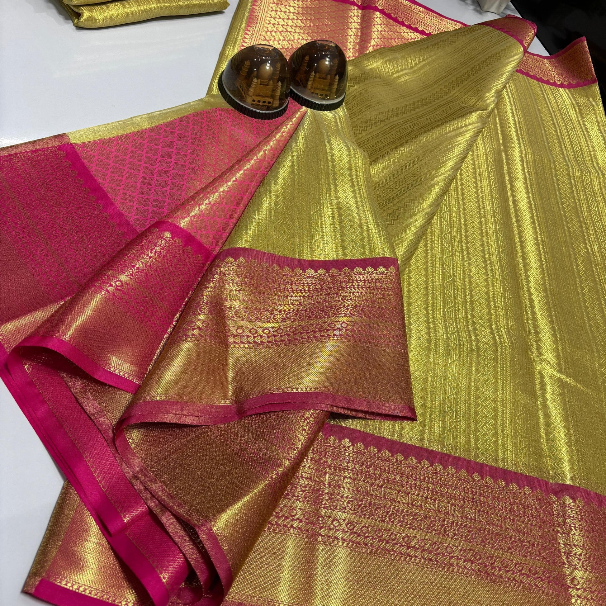 Gold Banarasi Soft Tissue Silk Saree Alna Apparels
