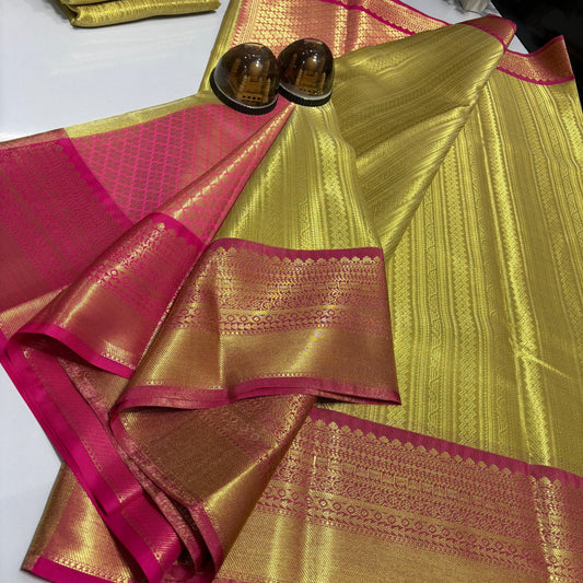 Gold Banarasi Soft Tissue Silk Saree Alna Apparels
