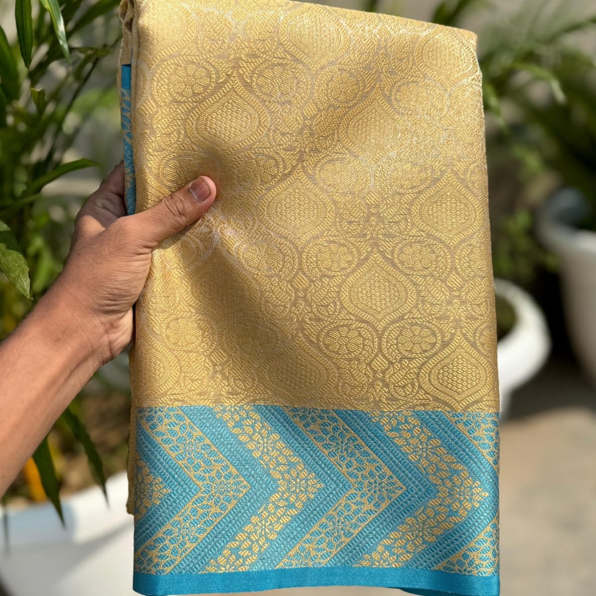 Nita Ambani inspired Gold Banarasi Tissue Silk Saree Alna Apparels