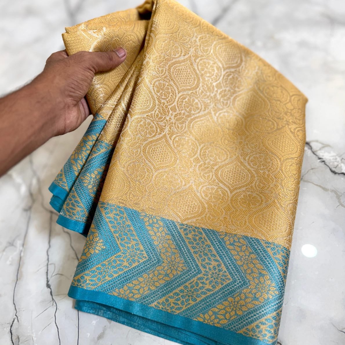Nita Ambani inspired Gold Banarasi Tissue Silk Saree Alna Apparels