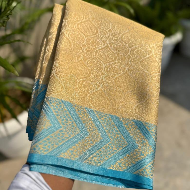 Nita Ambani inspired Gold Banarasi Tissue Silk Saree Alna Apparels
