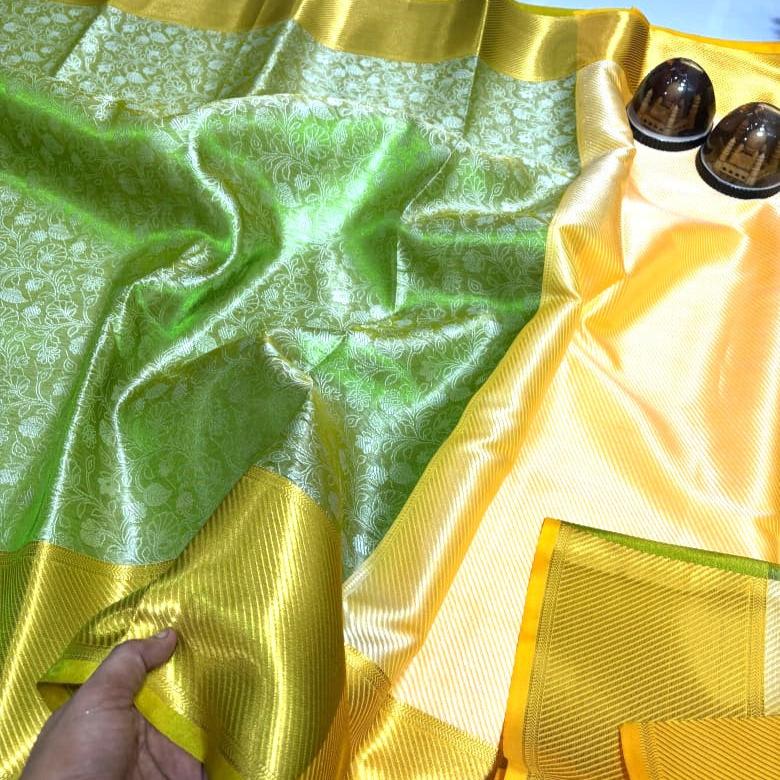 Greenish Gold Color Banarasi Tissue Silk Saree Alna Apparels
