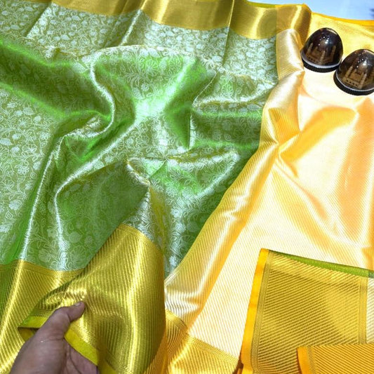 Greenish Gold Color Banarasi Tissue Silk Saree Alna Apparels