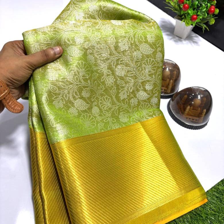 Greenish Gold Color Banarasi Tissue Silk Saree Alna Apparels
