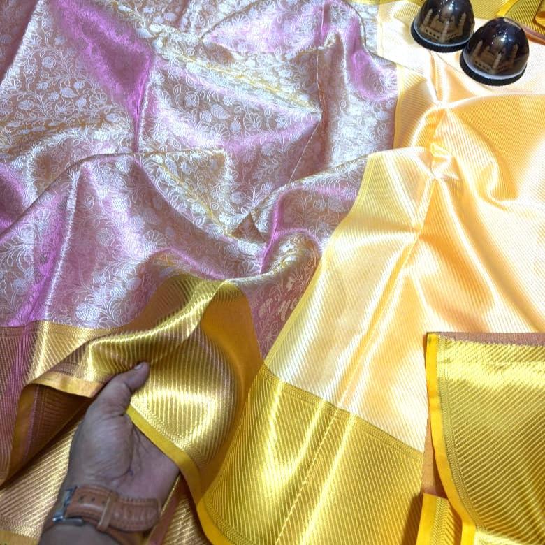 Rose Gold Color Banarasi Tissue Silk Saree Alna Apparels