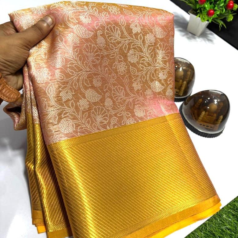 Rose Gold Color Banarasi Tissue Silk Saree Alna Apparels