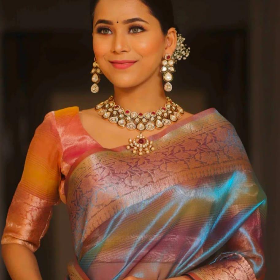 Blue Banarasi Tissue Silk Saree Alna Apparels