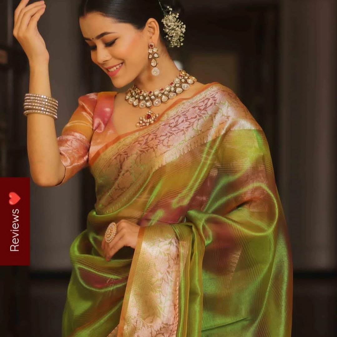 Green Banarasi Tissue Silk Saree Alna Apparels