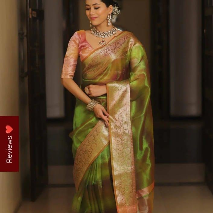 Green Banarasi Tissue Silk Saree Alna Apparels