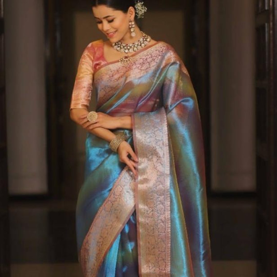 Blue Banarasi Tissue Silk Saree Alna Apparels