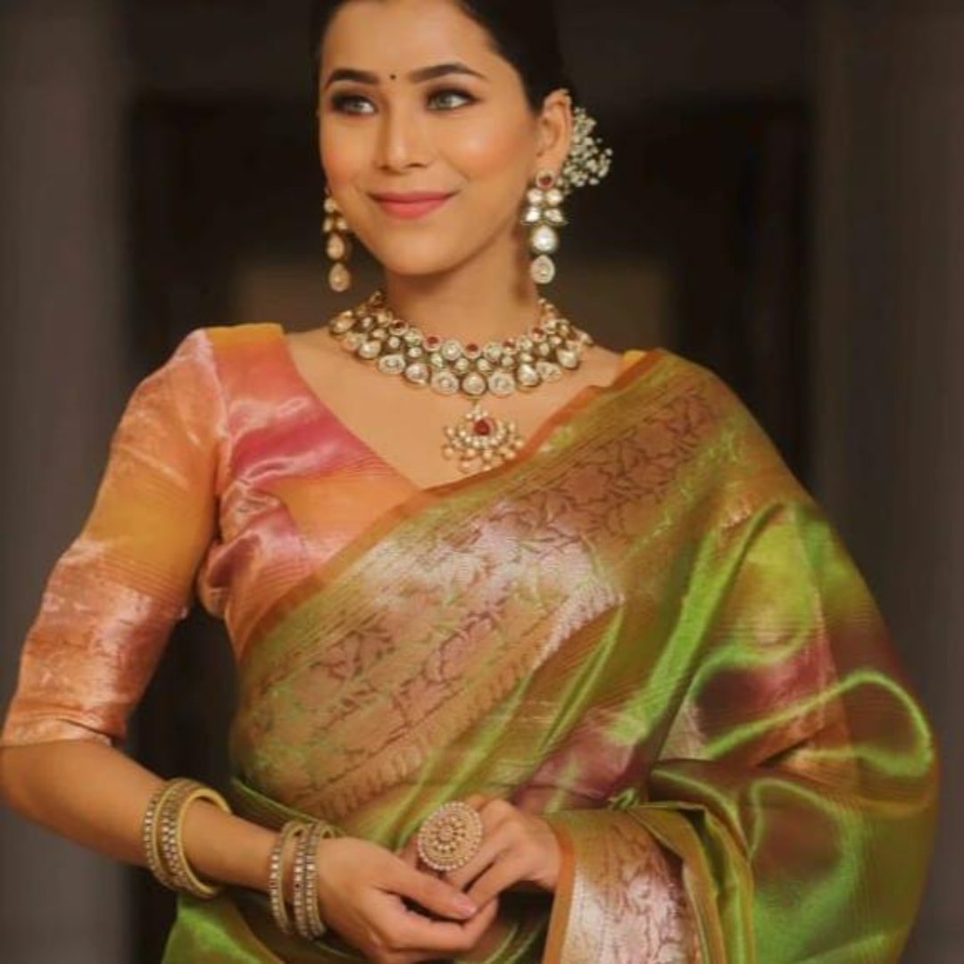 Green Banarasi Tissue Silk Saree Alna Apparels