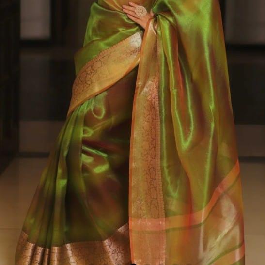 Green Banarasi Tissue Silk Saree Alna Apparels