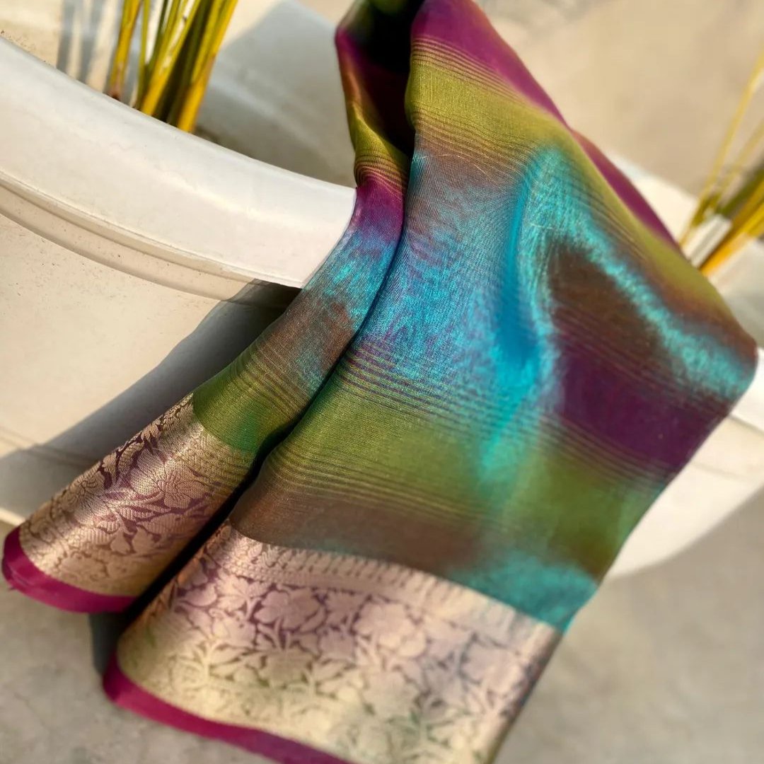 Blue Banarasi Tissue Silk Saree Alna Apparels