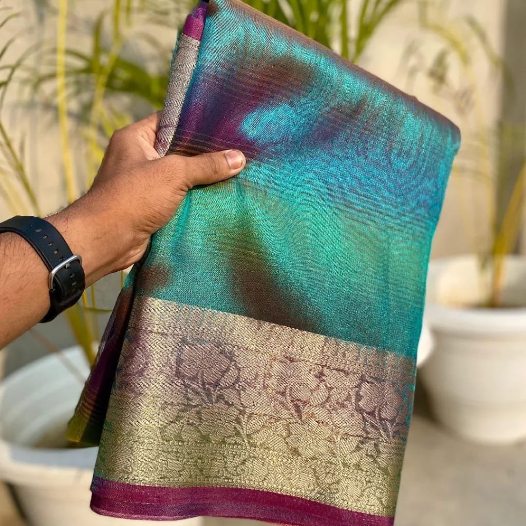 Blue Banarasi Tissue Silk Saree Alna Apparels