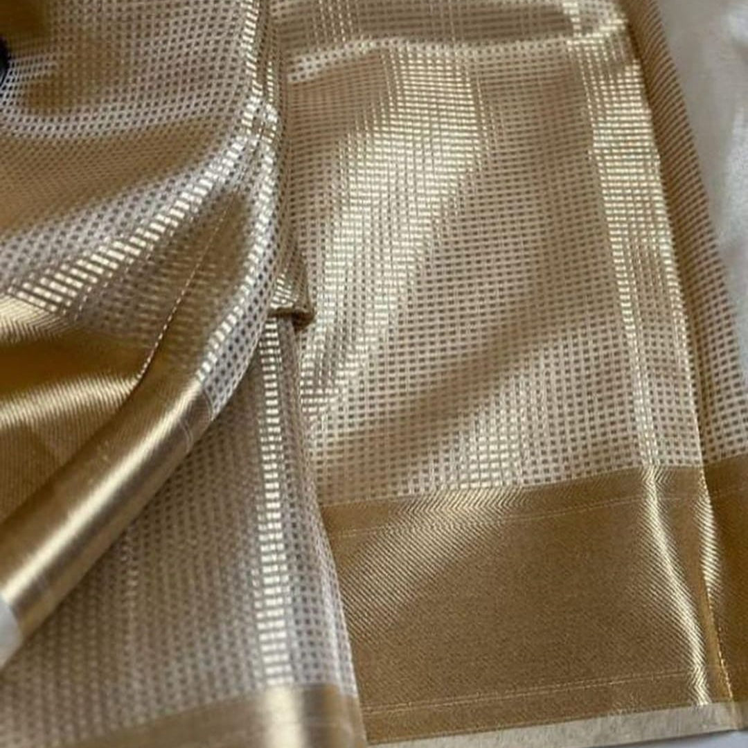 Nayantara inspired Gold Banarasi Tissue Silk Saree Alna Apparels