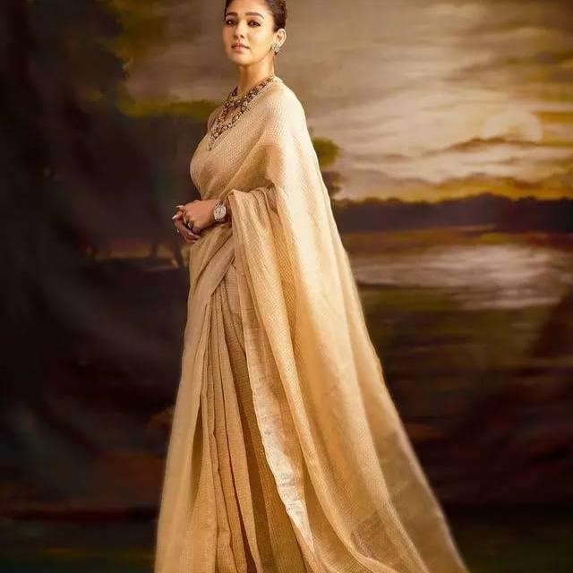 Nayantara inspired Gold Banarasi Tissue Silk Saree Alna Apparels