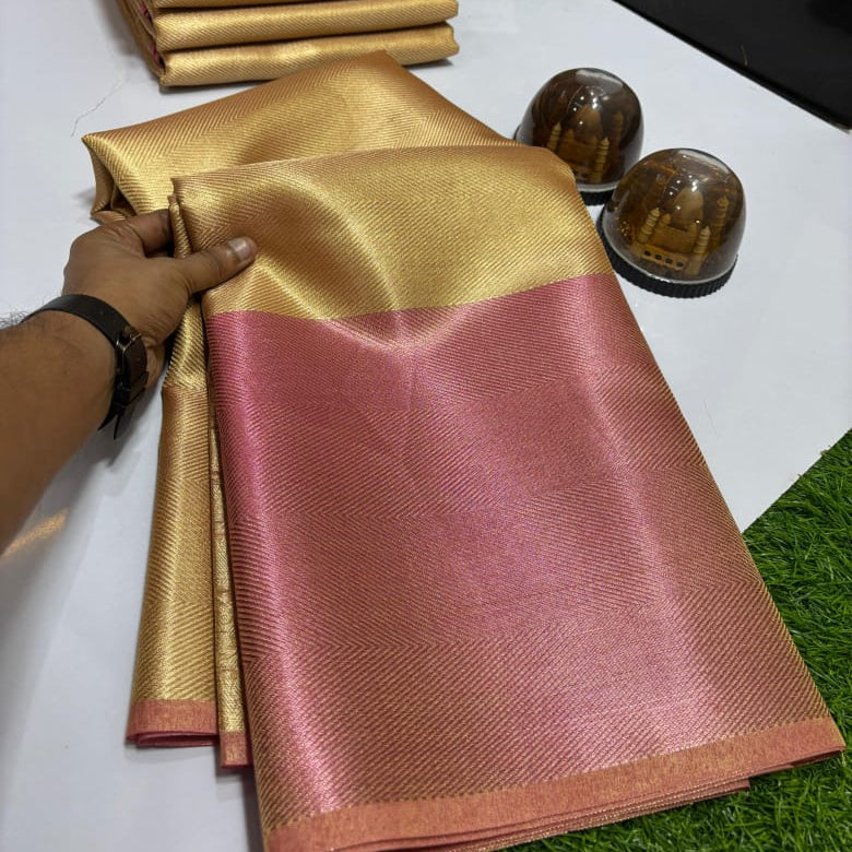 Jothika inspired Gold Banarasi Tissue Silk Saree Alna Apparels