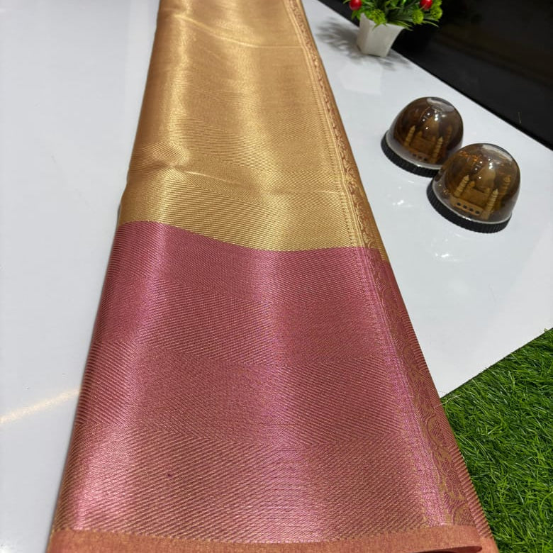 Jothika inspired Gold Banarasi Tissue Silk Saree Alna Apparels