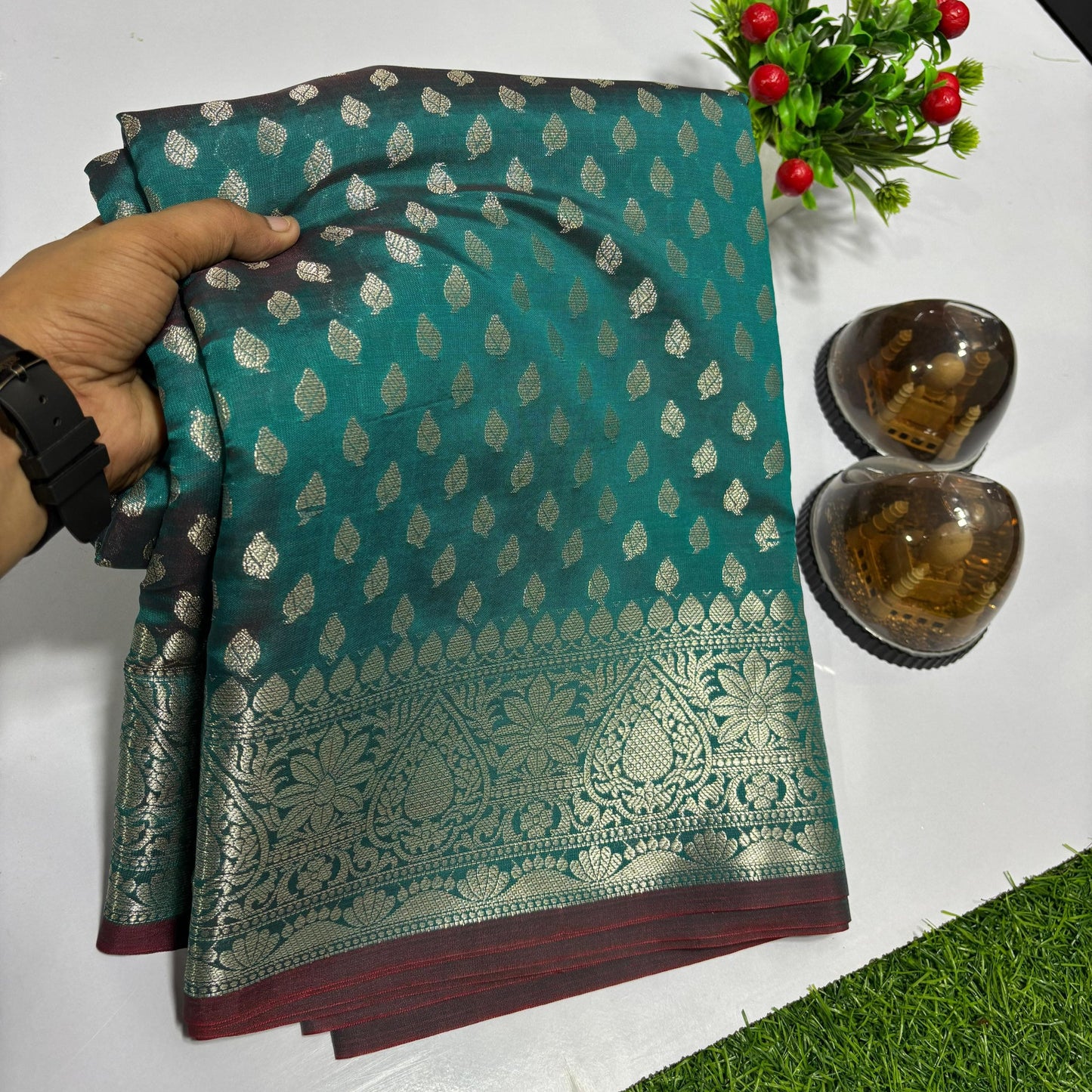 Green Banarasi Kathan Silk Saree Alna Apparels