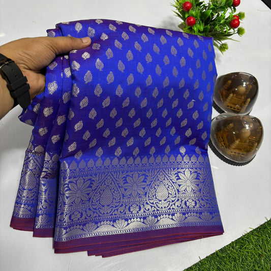 Navy Blue Banarasi Kathan Silk Saree Alna Apparels