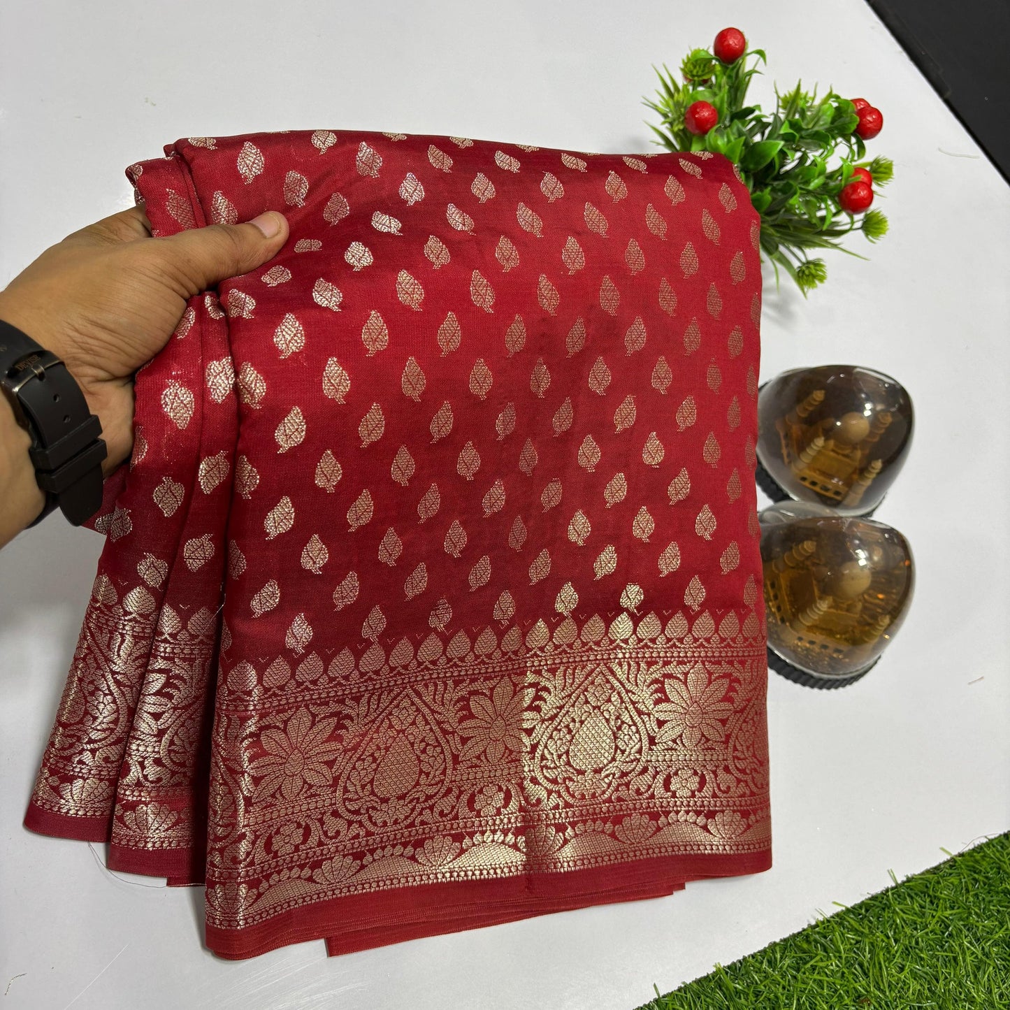 Maroon Banarasi Kathan Silk Saree Alna Apparels