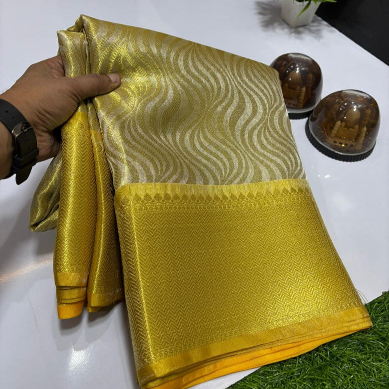 Goldensilver Color Banarasi Tissue Silk Saree Alna Apparels