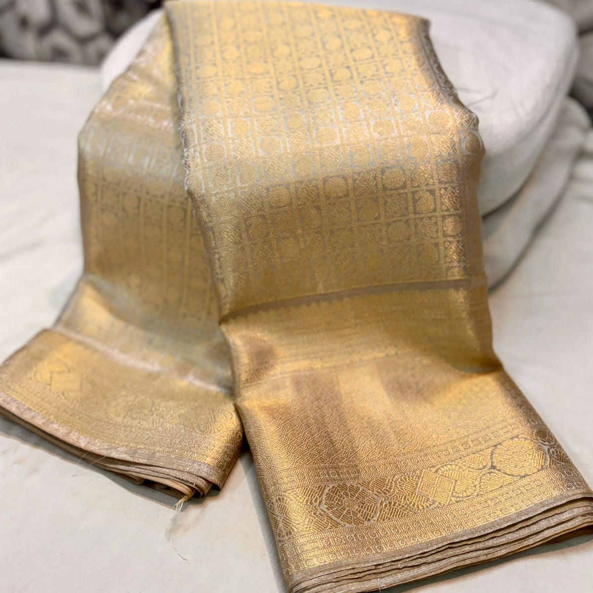 Goldensilver Color Banarasi Tissue Silk Saree Alna Apparels