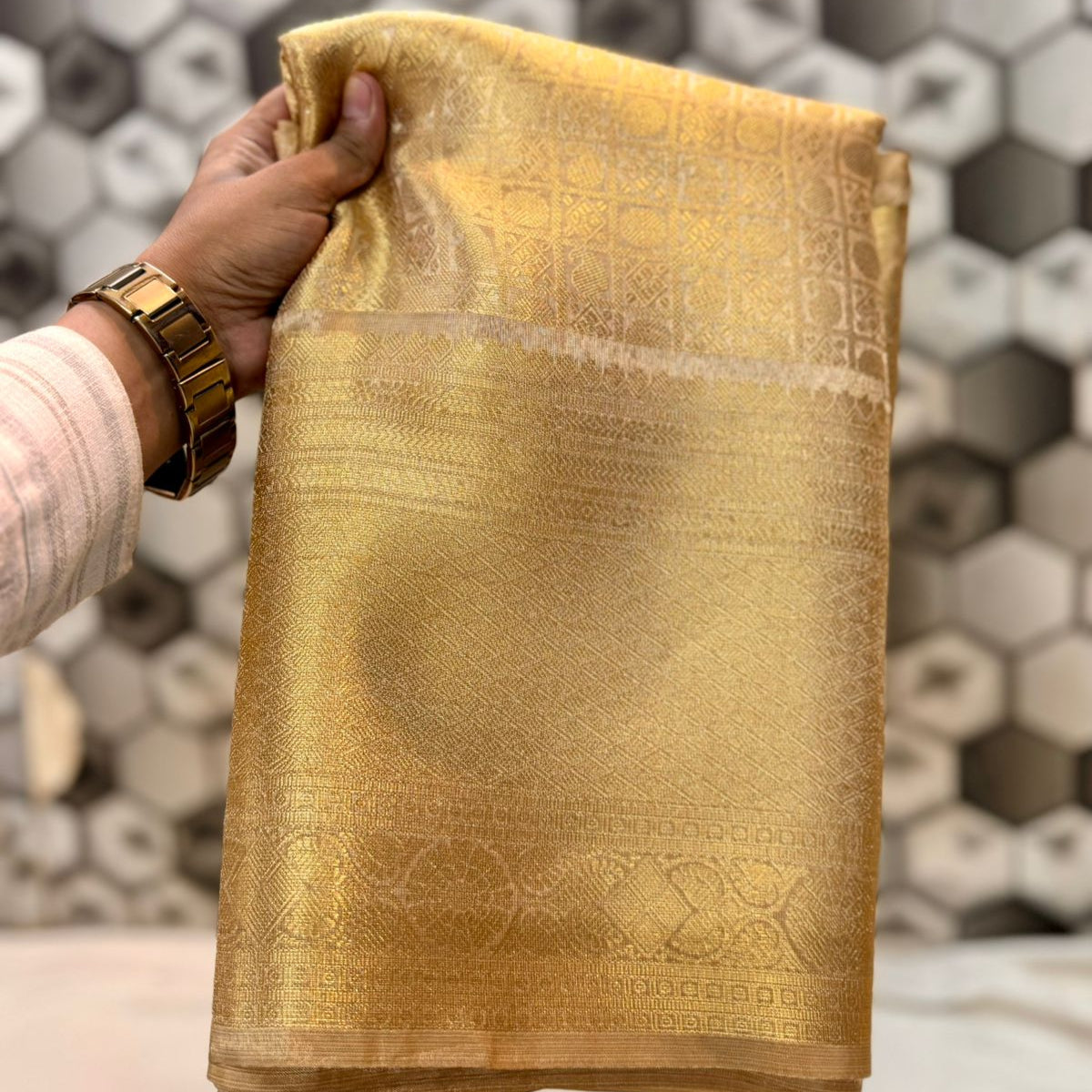 Gold Color Banarasi Tissue Silk Saree Alna Apparels