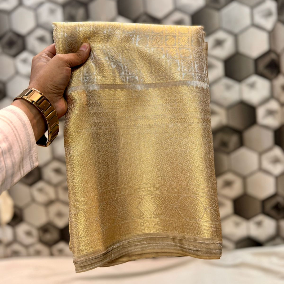 Goldensilver Color Banarasi Tissue Silk Saree Alna Apparels