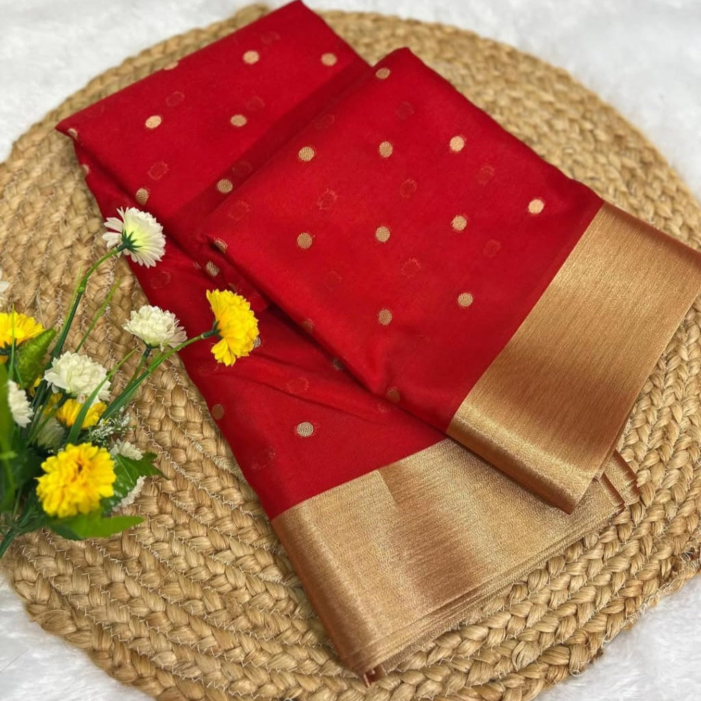 Nayantara inspired Red Banarasi Kathan Silk Saree Alna Apparels