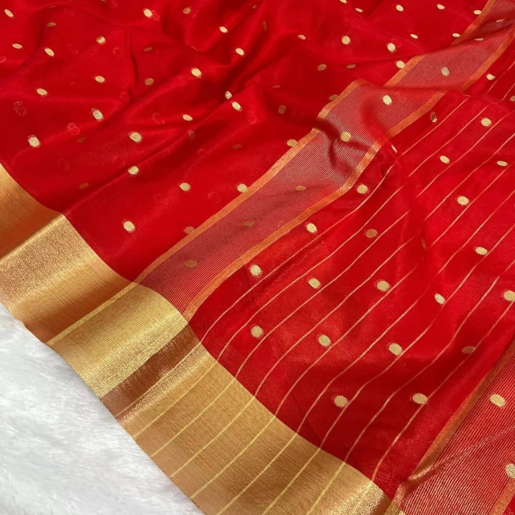 Nayantara inspired Red Banarasi Kathan Silk Saree Alna Apparels