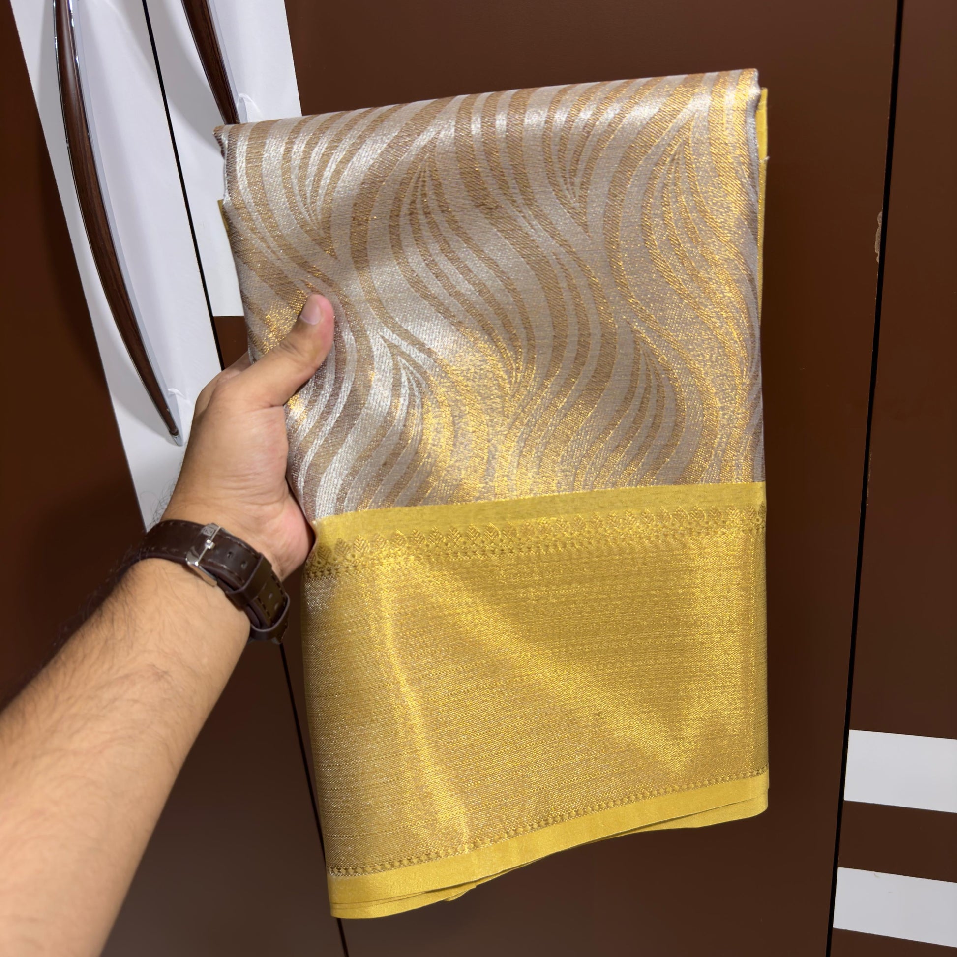 Goldensilver Color Banarasi Tissue Silk Saree Alna Apparels