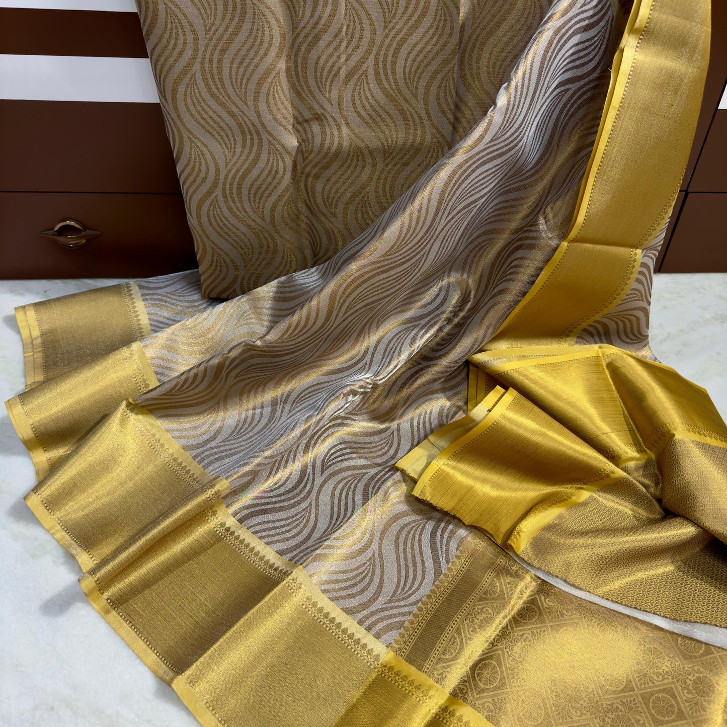 Goldensilver Color Banarasi Tissue Silk Saree Alna Apparels