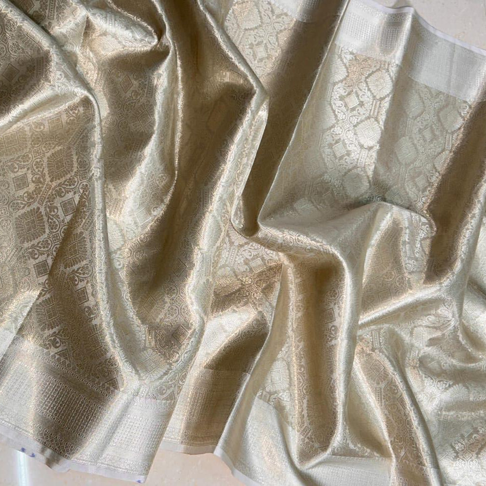 Nayantara inspired Silver Banarasi Tissue Silk Saree Alna Apparels