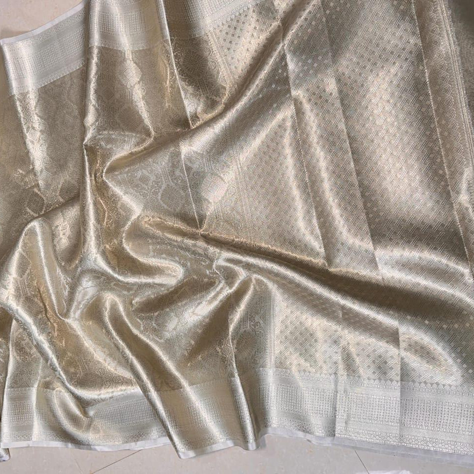 Nayantara inspired Silver Banarasi Tissue Silk Saree Alna Apparels