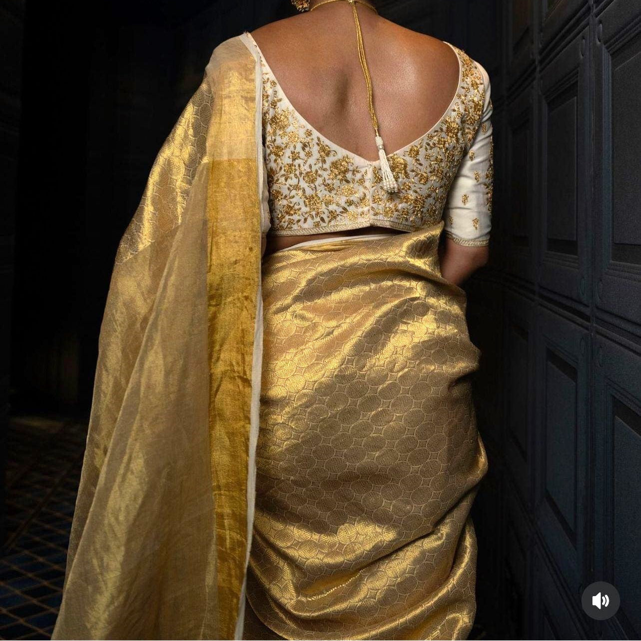 Keerthi Suresh inspired Gold Banarasi Tissue Silk Saree Alna Apparels