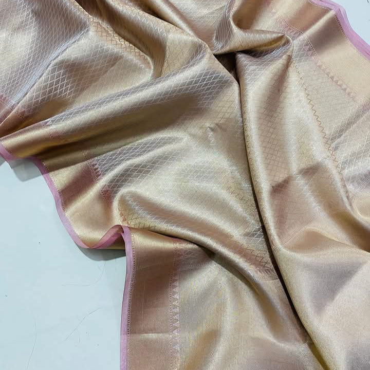 Deepika Padukone inspired Gold Banarasi Tissue Silk Saree Alna Apparels